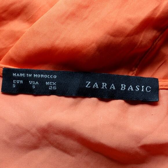 Zara Basic Orange Peasant Top Size Small - Picture 7 of 7